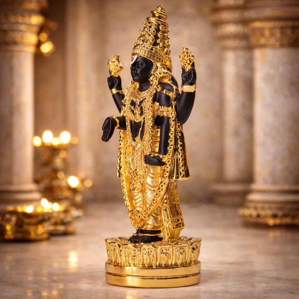 Gold Vishnu Statue for Home Decor - Metal Alloy Lord Vishnu Figurine - Prabhuratan
