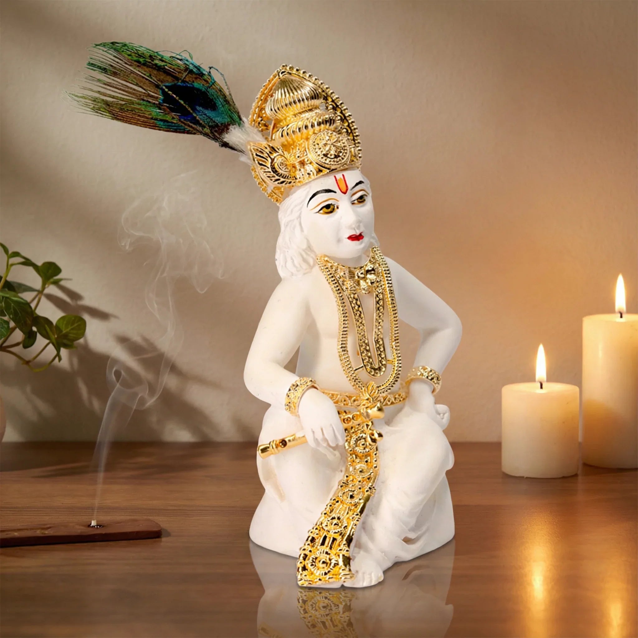 Gold Krishna Statue for Home Decor - Metal Alloy Lord Krishna Figurine - Prabhuratan