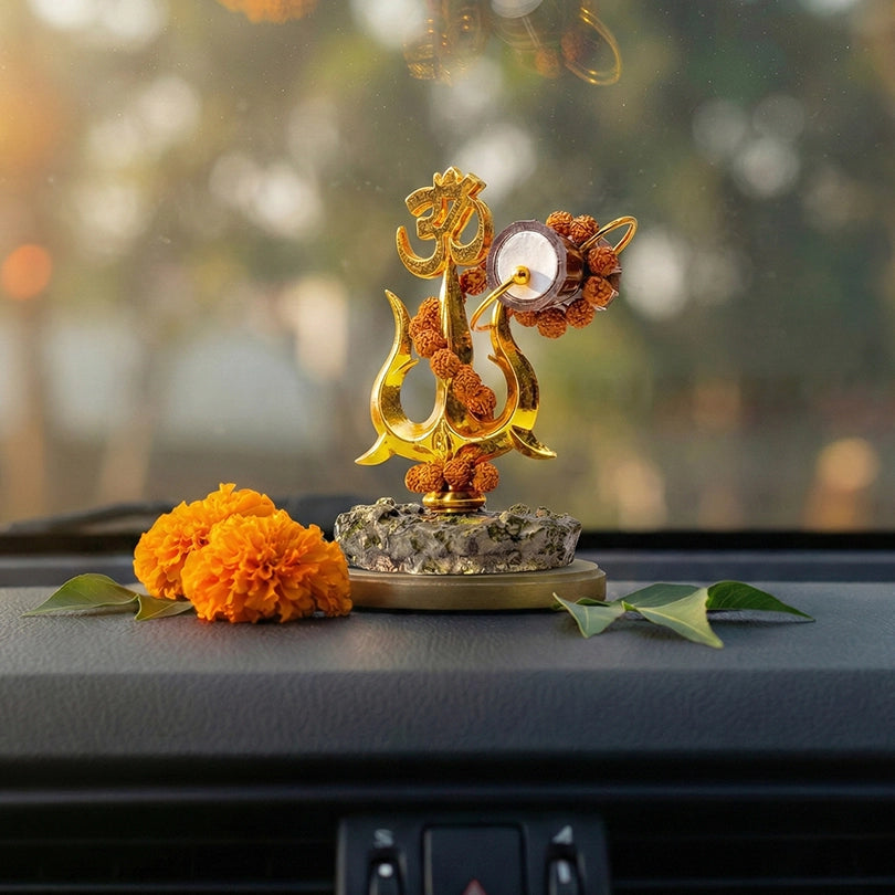 Gold Trishul Om Idol with Rudraksh & Damru - Prabhuratan