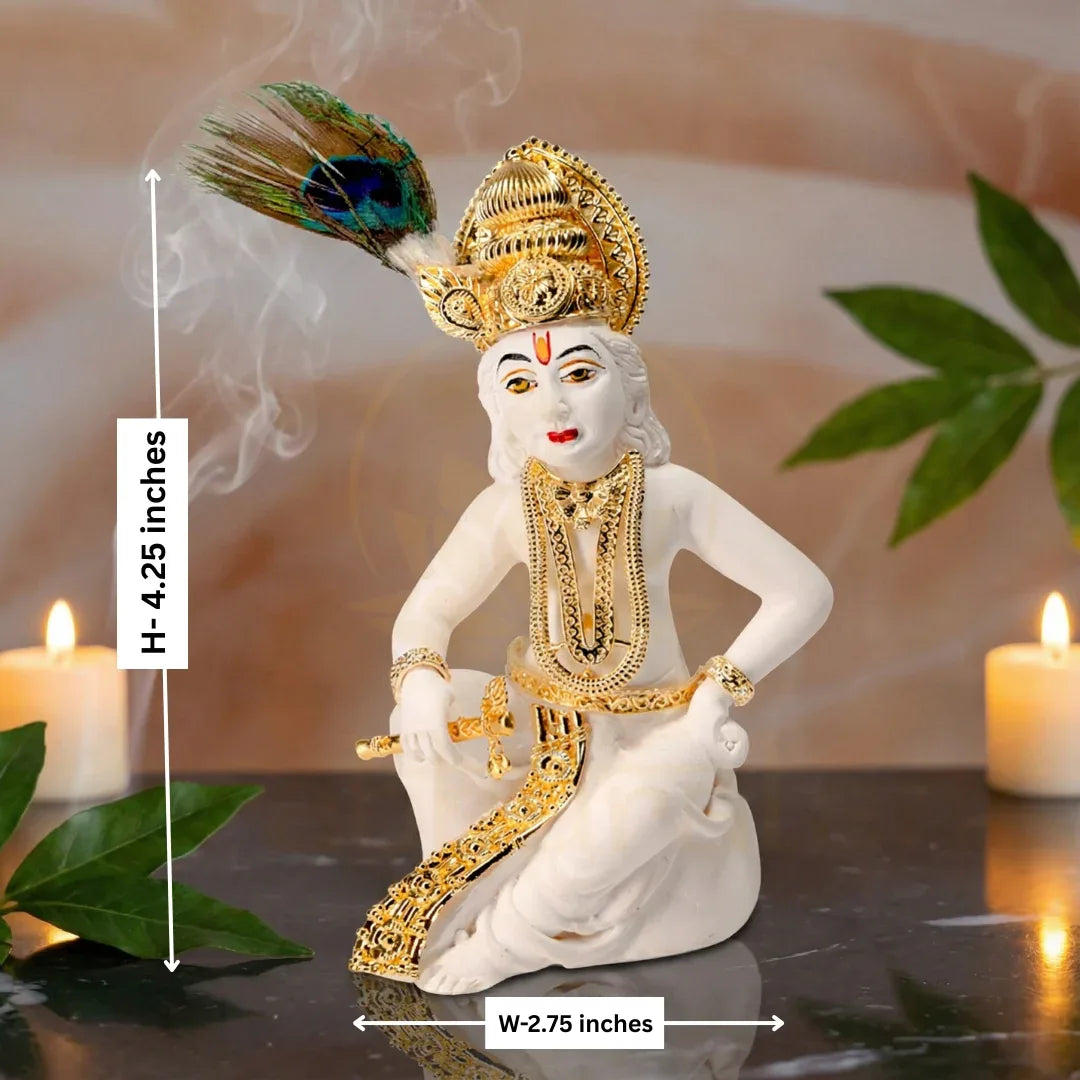 Gold Krishna Statue for Home Decor - Metal Alloy Lord Krishna Figurine - Prabhuratan